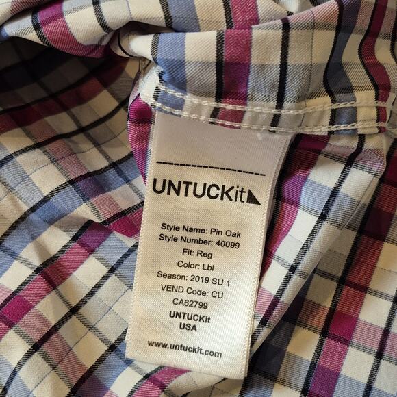 UNTUCKit Performance Button Up Shirt Men XL Pin Oak Plaid Reg Fit Stretch Wickin - Picture 7 of 11